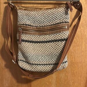THE SAK Brown and Cream Crossbody stressed bohemian Bag